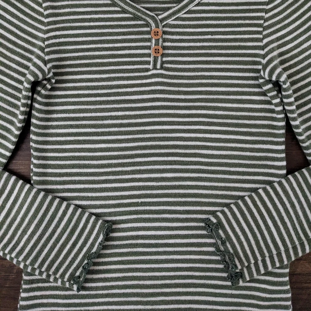 Old Navy Green Ruffle Henley Shirt